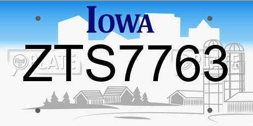 ZTS7763 Iowa License Plate
