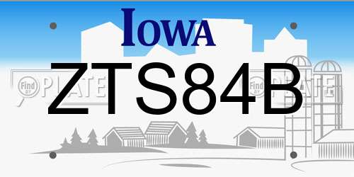 ZTS84B Iowa License Plate