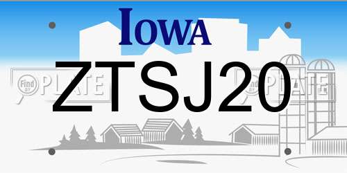 ZTSJ20 Iowa License Plate