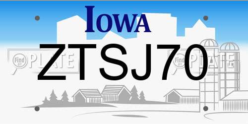 ZTSJ70 Iowa License Plate