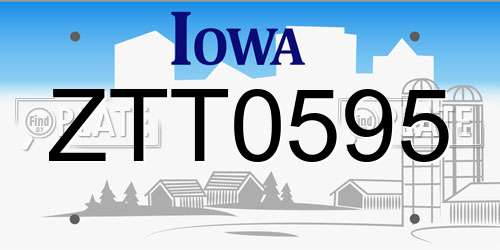 ZTT0595 Iowa License Plate