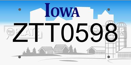 ZTT0598 Iowa License Plate