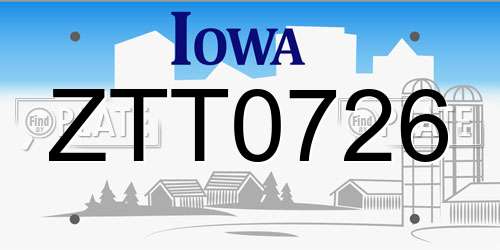 ZTT0726 Iowa License Plate