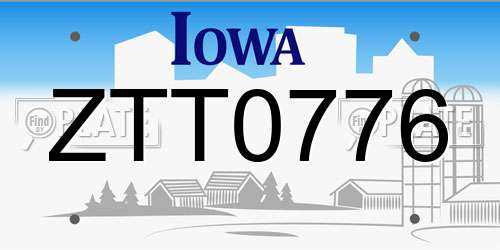 ZTT0776 Iowa License Plate