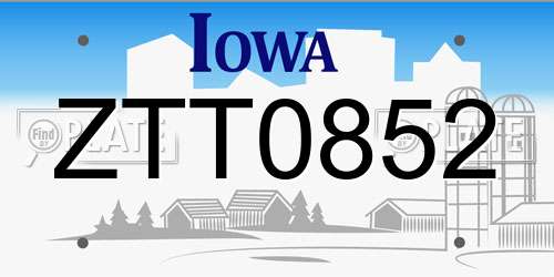 ZTT0852 Iowa License Plate