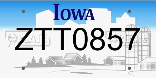 ZTT0857 Iowa License Plate