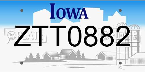 ZTT0882 Iowa License Plate