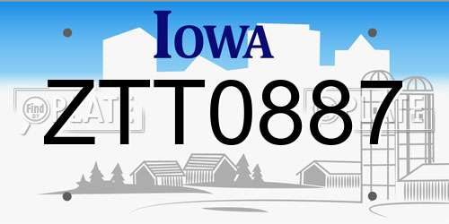 ZTT0887 Iowa License Plate