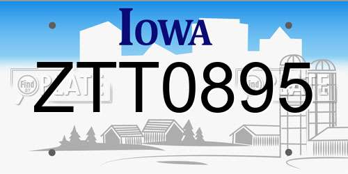 ZTT0895 Iowa License Plate