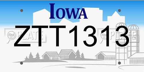 ZTT1313 Iowa License Plate