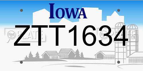 ZTT1634 Iowa License Plate
