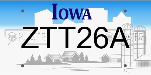 ZTT26A Iowa License Plate