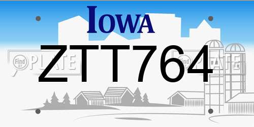 ZTT764 Iowa License Plate