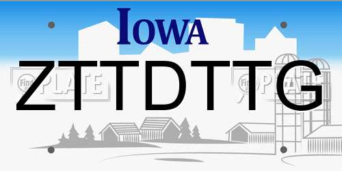 ZTTDTTG Iowa License Plate