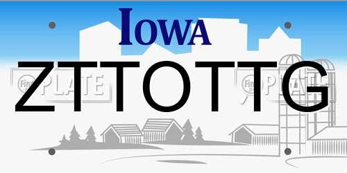 ZTTOTTG Iowa License Plate
