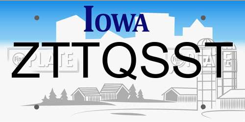 ZTTQSST Iowa License Plate