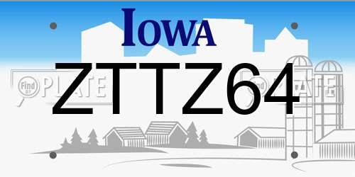 ZTTZ64 Iowa License Plate