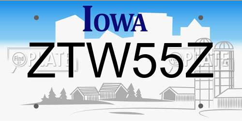 ZTW55Z Iowa License Plate