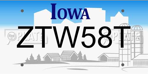 ZTW58T Iowa License Plate