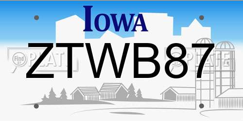 ZTWB87 Iowa License Plate