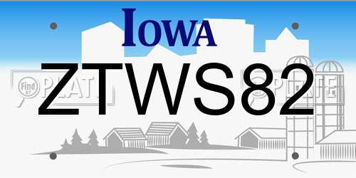 ZTWS82 Iowa License Plate