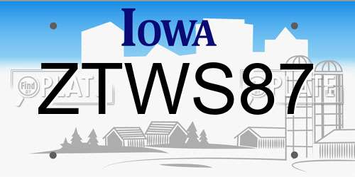 ZTWS87 Iowa License Plate