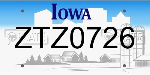 ZTZ0726 Iowa License Plate