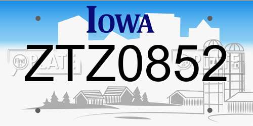 ZTZ0852 Iowa License Plate