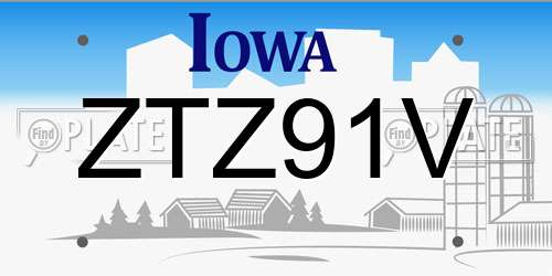 ZTZ91V Iowa License Plate