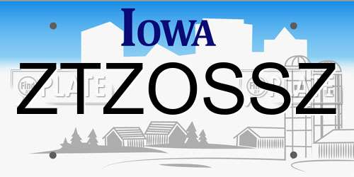 ZTZOSSZ Iowa License Plate
