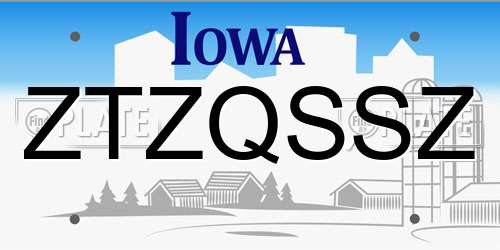 ZTZQSSZ Iowa License Plate