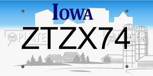 ZTZX74 Iowa License Plate