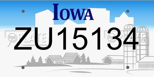 ZU15134 Iowa License Plate