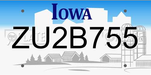ZU2B755 Iowa License Plate