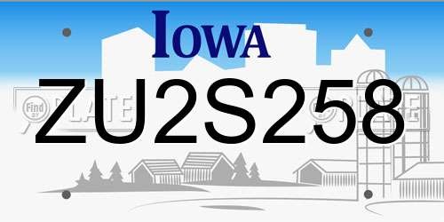 ZU2S258 Iowa License Plate