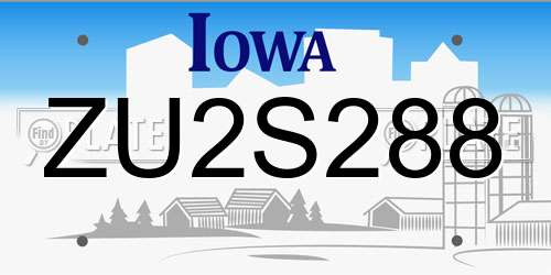 ZU2S288 Iowa License Plate