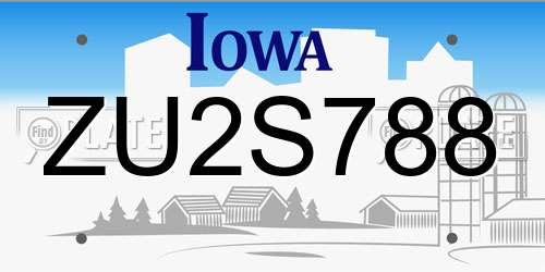ZU2S788 Iowa License Plate