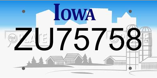 ZU75758 Iowa License Plate