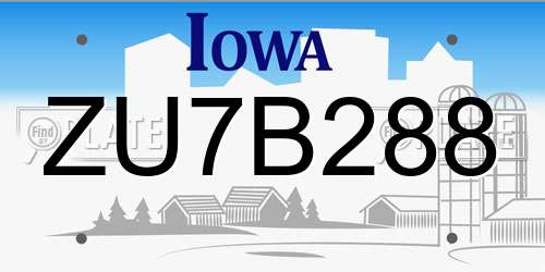 ZU7B288 Iowa License Plate