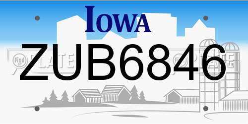 ZUB6846 Iowa License Plate