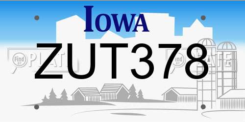 ZUT378 Iowa License Plate