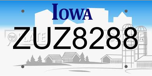 ZUZ8288 Iowa License Plate