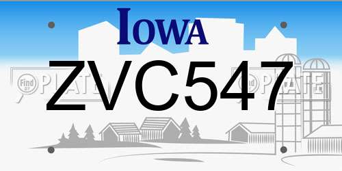 ZVC547 Iowa License Plate