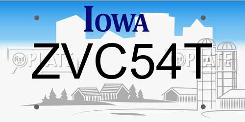 ZVC54T Iowa License Plate