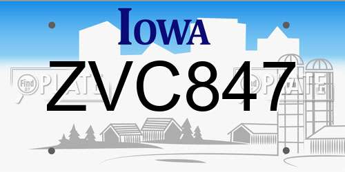 ZVC847 Iowa License Plate