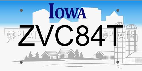 ZVC84T Iowa License Plate