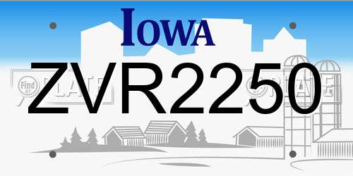ZVR2250 Iowa License Plate