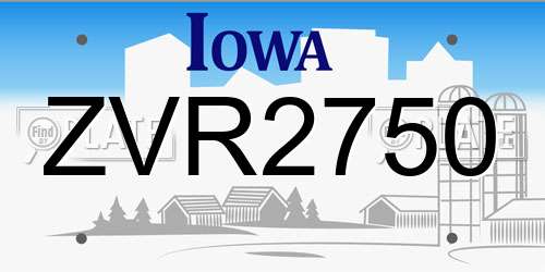 ZVR2750 Iowa License Plate