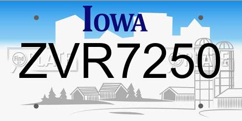 ZVR7250 Iowa License Plate