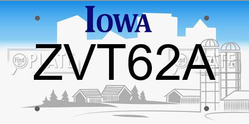 ZVT62A Iowa License Plate